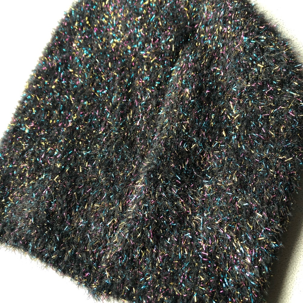 BP. ~ Tinsel Beanie ~ Black with Rainbow Tinsel